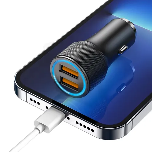 Aspor A905 Dual USB 36W Car Charger 2 Port USB Car Charger with LED Light Mobile Phone Charger