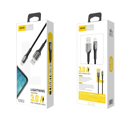 Aspor AC09 1M 3A Lightning LED Nylon cable