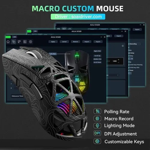 Aula SC620 BT5.0/2.4G Wired Ergonomic Gaming Mouse