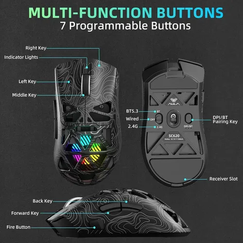 Aula SC620 BT5.0/2.4G Wired Ergonomic Gaming Mouse