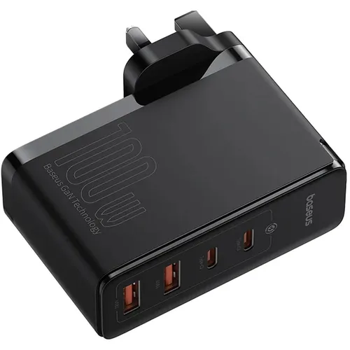 Baseus 100W GaN5 Pro 2C+2U UK Pin Fast Charger with Type-C to Type-C 100W Cable