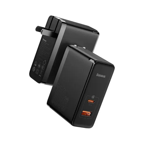 Baseus 100W GaN5 Pro C+U CN 2 Pin Fast Charger with Type-C to Type-C 100W 1M Cable