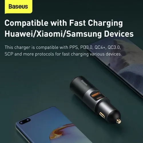 Baseus 120W Share Together Fast Charge Car Charger with Cigarette Lighter Expansion U+C Port