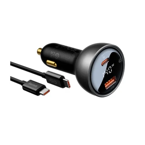 Baseus 140W Digital Display PD3.1 Dual U+C Fast Charging Car Charger with Superior Series Type-C Cable