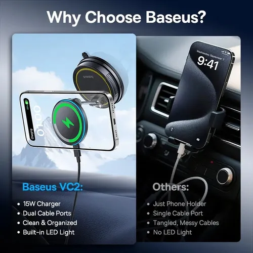 Baseus 15W PrimeTrip VC2 Flex Pro Magnetic Wireless Car Charger Mount Suction Cup Version