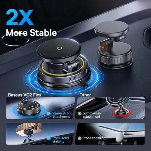 Baseus 15W PrimeTrip VC2 Flex Pro Magnetic Wireless Car Charger Mount Suction Cup Version