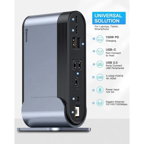 Baseus 17 Port Working Station Three-Screen Multifunctional Type-C Hub Adapter