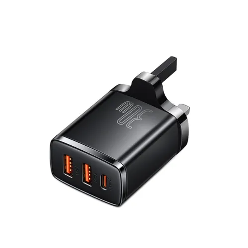 Baseus 30W Compact Fast Charger 2USB+Type-C Multi-Port Wall Charger UK Plug