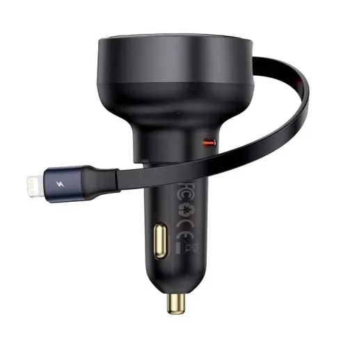 Baseus 55W Enjoyment Pro Car Charger C+Retractable iP Cable Cluster Black