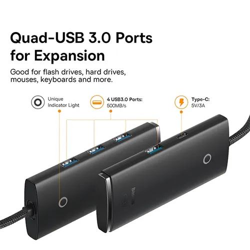 Baseus Airjoy Lite Series USB 3.0 x 4-Port USB Hub Adapter