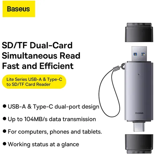 Baseus AirJoy USB-A &amp; Type-C to SD/TF Card Adapter