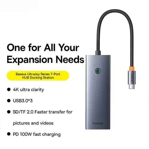 Baseus BS-OH159 UltraJoy Series 7 Port USB3.0*3 + HDMI*1 + PD 100W*1 + SD*1 + TF*1 USB-C Hub Adapter