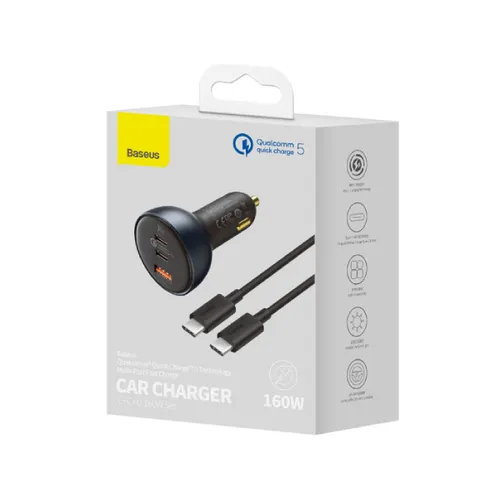 Baseus Car Charger 160W Qualcomm® Quick Charge™ 5 Technology 2C+U With 100w Type-C Cable TZCCZM-0G