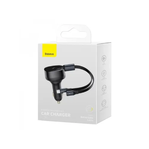 Baseus Car Charger Enjoyment Retractable dual Output Type-c & Lightning 30W Black CGTX000001