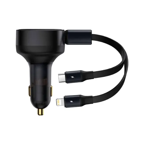 Baseus Car Charger Enjoyment Retractable dual Output Type-c & Lightning 30W Black CGTX000001