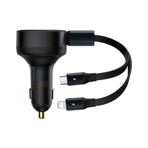 Baseus Car Charger Enjoyment Retractable dual Output Type-c & Lightning 30W Black CGTX000001