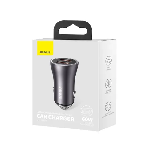 Baseus Car Charger Golden Contactor Max - 2XUSB - QC PD 60W (CGJM000013) Dark Grey