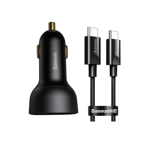 Baseus Car Charger Superme- USB + Type C - QC PD 3.0 100W 5A With Type C To Type C Cable (TZCCZX-01) Black
