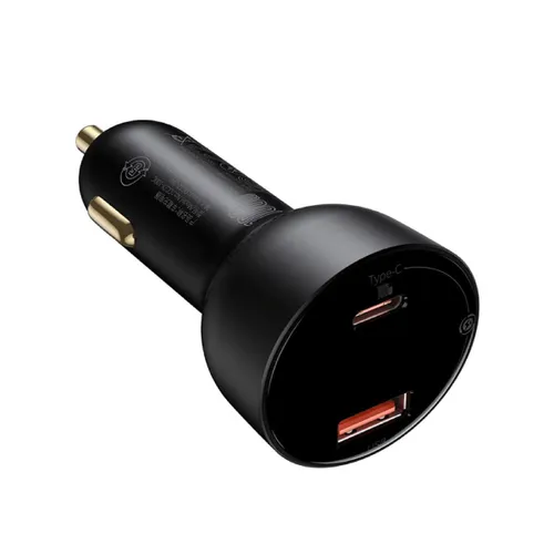 Baseus Car Charger Superme- USB + Type C - QC PD 3.0 100W 5A With Type C To Type C Cable (TZCCZX-01) Black