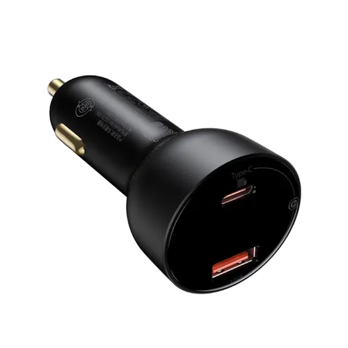 Baseus Car Charger Superme- USB + Type C - QC PD 3.0 100W 5A With Type C To Type C Cable (TZCCZX-01) Black