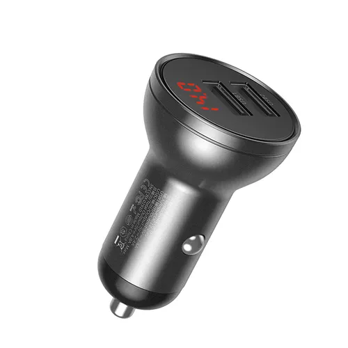 Baseus Digital Display Dual USB 4.8A Car Charger 24W with Three Primary Colors 3-in-1 USB 1.2M Cable