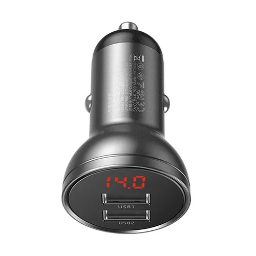 Baseus Digital Display Dual USB 4.8A Car Charger 24W with Three Primary Colors 3-in-1 USB 1.2M Cable