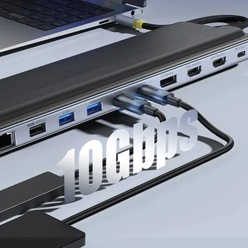 Baseus EliteJoy EH3 , 12-in-1 USB-C to 2*HDMI 4K@60Hz + 1*DP4K@60Hz + 2*USB-C(10Gbps) + 2*USB-A(5Gbps) + 1*USB-A(480Mbps) + SD/TF(3.0) + RJ45(Gigabit) + USB-C(PD) Hub