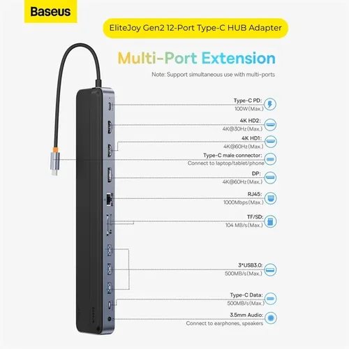 Baseus EliteJoy Gen2 12-Port Type-C HUB Adapter