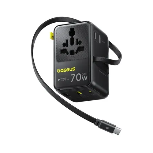 Baseus EnerCore 70W 6-in-1 Universal Travel Adapter with Retractable Cable