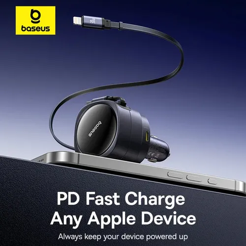 Baseus Enjoyment Max 90W Car Charger with USB-C + Lightning Cables &amp; USB + Type-C Ports