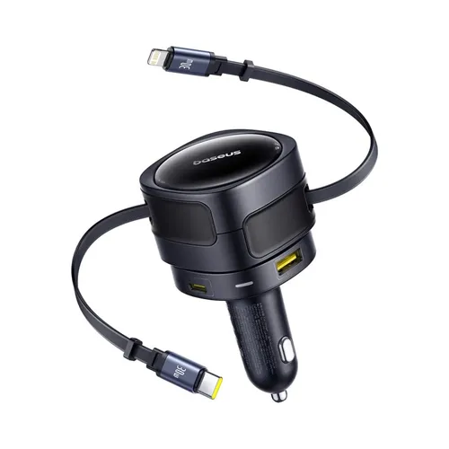 Baseus Enjoyment Max 90W Car Charger with USB-C + Lightning Cables &amp; USB + Type-C Ports