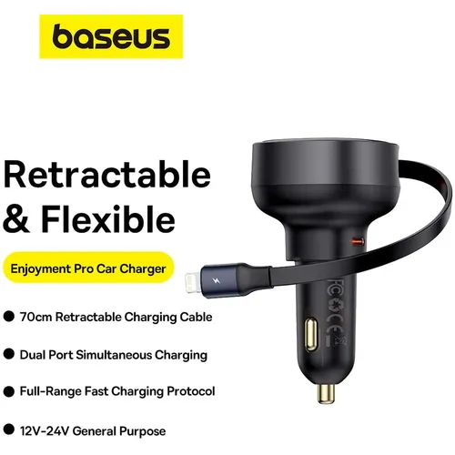 Baseus Enjoyment Pro 55W Type-C + Retractable iP Cable Car Charger