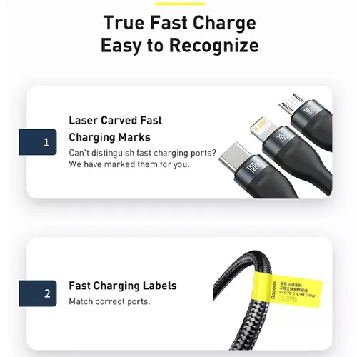 Baseus Flash Series Two-for-Three Micro, Lightning and USB-C Cable 100W