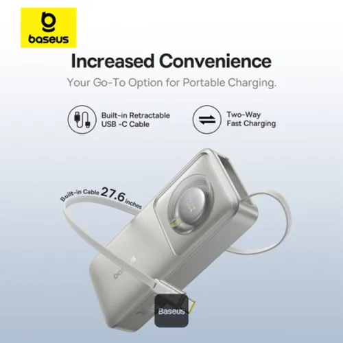 Baseus Free2Pull 30W 10000mAh Power Bank with Retractable USB-C Cable