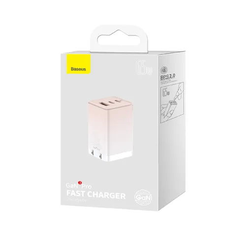 Baseus GaN3 Pro 65W 2C+U Fast Charger Peach CCGP050004