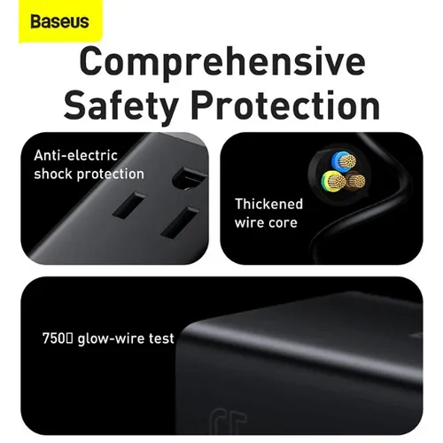 Baseus GaN3 Pro CN 3 Pin 2AC+2U+2C 65W Desktop Powerstrip