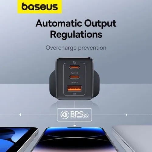 Baseus GaN5 Pro 65W 2C+U 3-in-1 UK 3 Pin Fast Charger