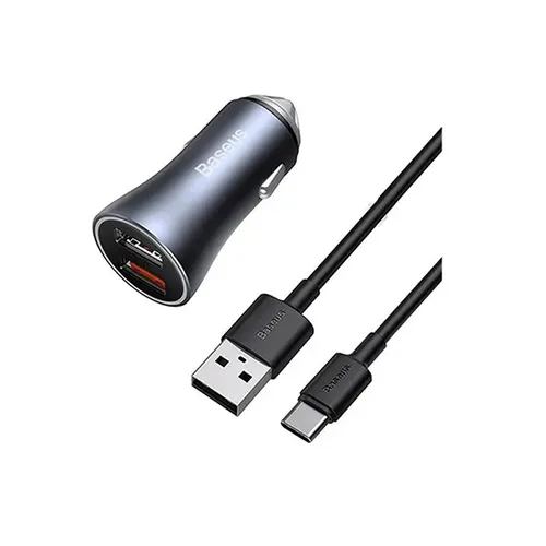 Baseus Golden Contactor Pro 40W USB + Type-C Dual Port Quick Car Charger with USB to Type-C Cable