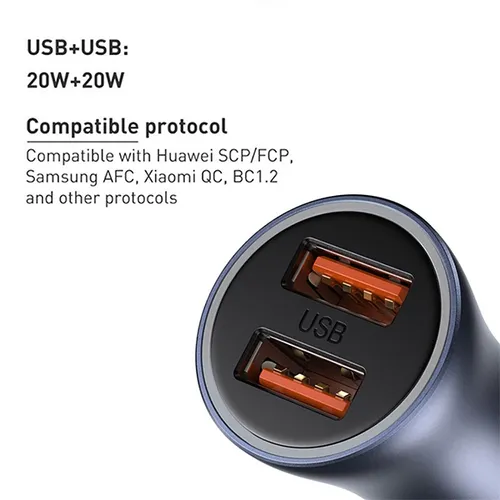 Baseus Golden Contactor Pro 40W USB + USB Dual Port Quick Car Charger