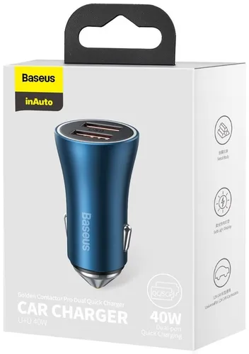 BASEUS Golden Contactor Pro Dual Quick Charger Car Charge U+U 40W CCJD-A03