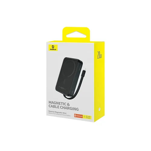 Baseus Magnetic Mini 20W 10000mAh Wireless Fast Charging Power Bank With Built-in Lightning Cable