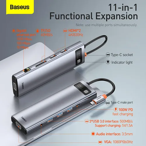Baseus Starjoy Metal Gleam Series 11-in-1 Multifunctional Type-C Hub (CAHUB-CT0G)