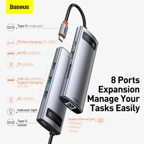 Baseus Metal Gleam CAHUB-CV0G 8-in-1 USB-C Hub