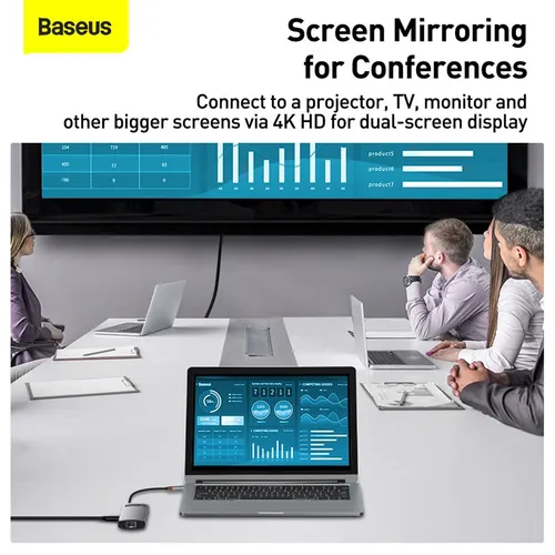 Baseus Metal Gleam 8 in 1 Multifunctional USB Type-C Hub Grey (CAHUB-CV0G)