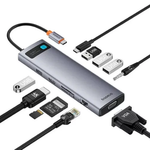 Baseus Metal Gleam Series 11-in-1 HDMI4K@60Hz*1+VGA*1+USB3.0*3+USB2.0*1+PD*1+RJ45*1+SD/TF*1+3.5mm*1 Hub Adapter