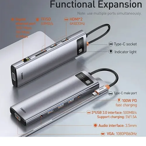 Baseus Metal Gleam Series 11-in-1 Multifunctional Type-C Hub Adapter