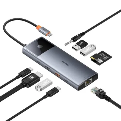 Baseus Metal Gleam Series 2 10-in-1 HDMI4K@60Hz*1+VGA*1+USB3.0*3+USB2.0*1+PD*1+RJ45*1+SD/TF*1+3.5mm*1 USB-C Hub Adapter