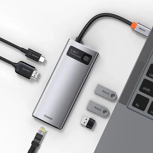 Baseus Metal Gleam Series 6-in-1 Multifunctional Type-C HUB Docking Station（Type-C to HDMI*1+USB3.0*3+PD*1+VGA*1）