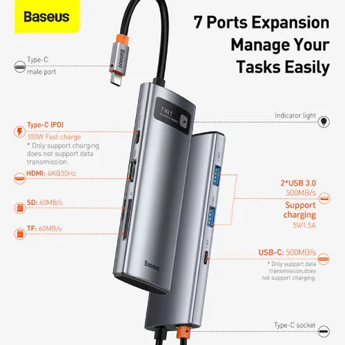 Baseus Metal Gleam Series 7-in-1 Multifunctional Type-C Hub Adapter