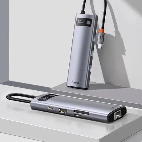 Baseus Metal Gleam Series 8-in-1 Multifunctional Type-C to HDMI*1/ USB 3.0*3/8USB-C PD*1/ Sd/TF*1/ Rj45*1 Hub Docking Station